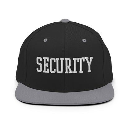 Security Uniform Work Block Embroidered Flat Bill Brim Snapback Hat Black Silver