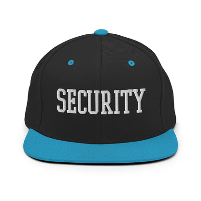 Security Uniform Work Block Embroidered Flat Bill Brim Snapback Hat Black Teal