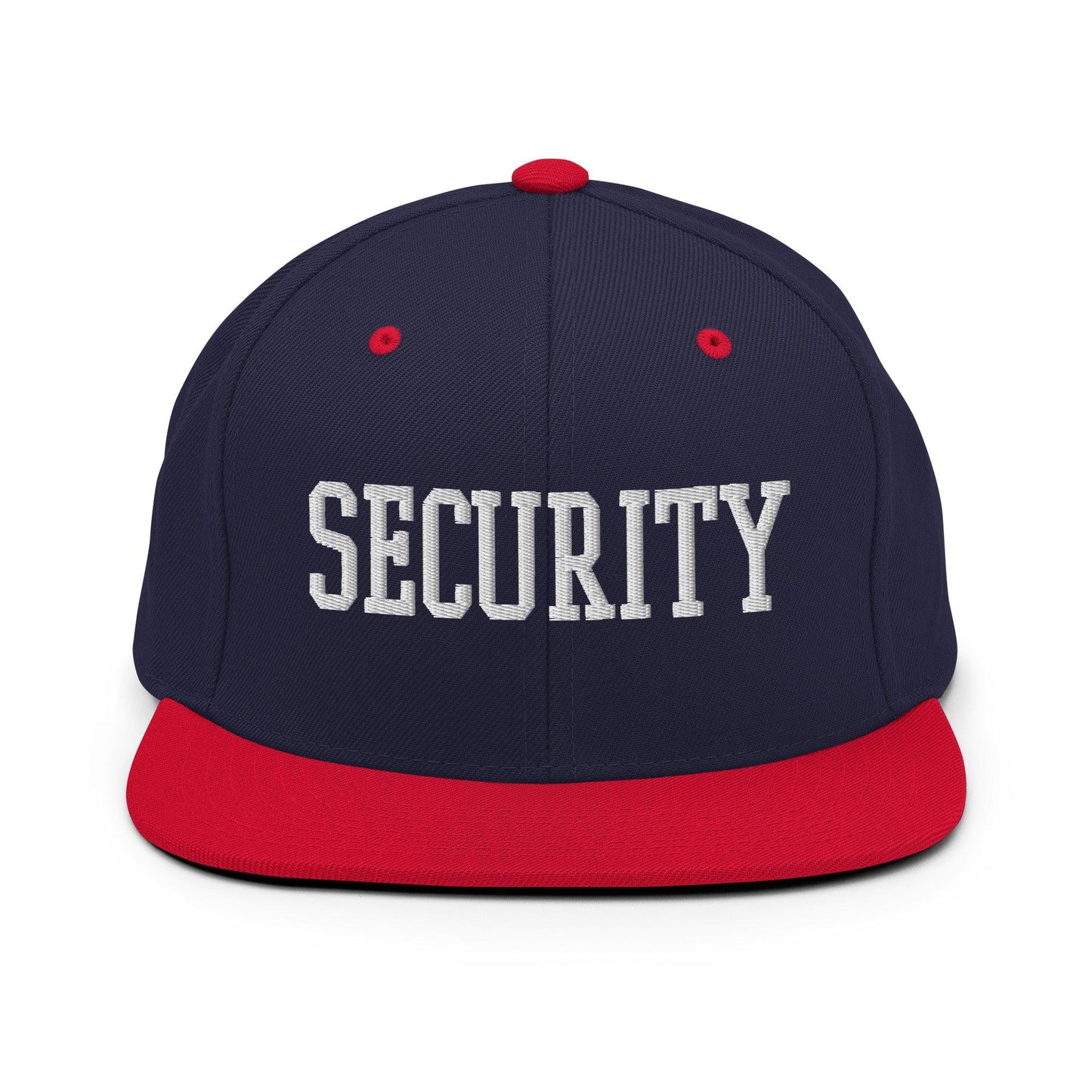 Security Uniform Work Block Embroidered Flat Bill Brim Snapback Hat Navy Red