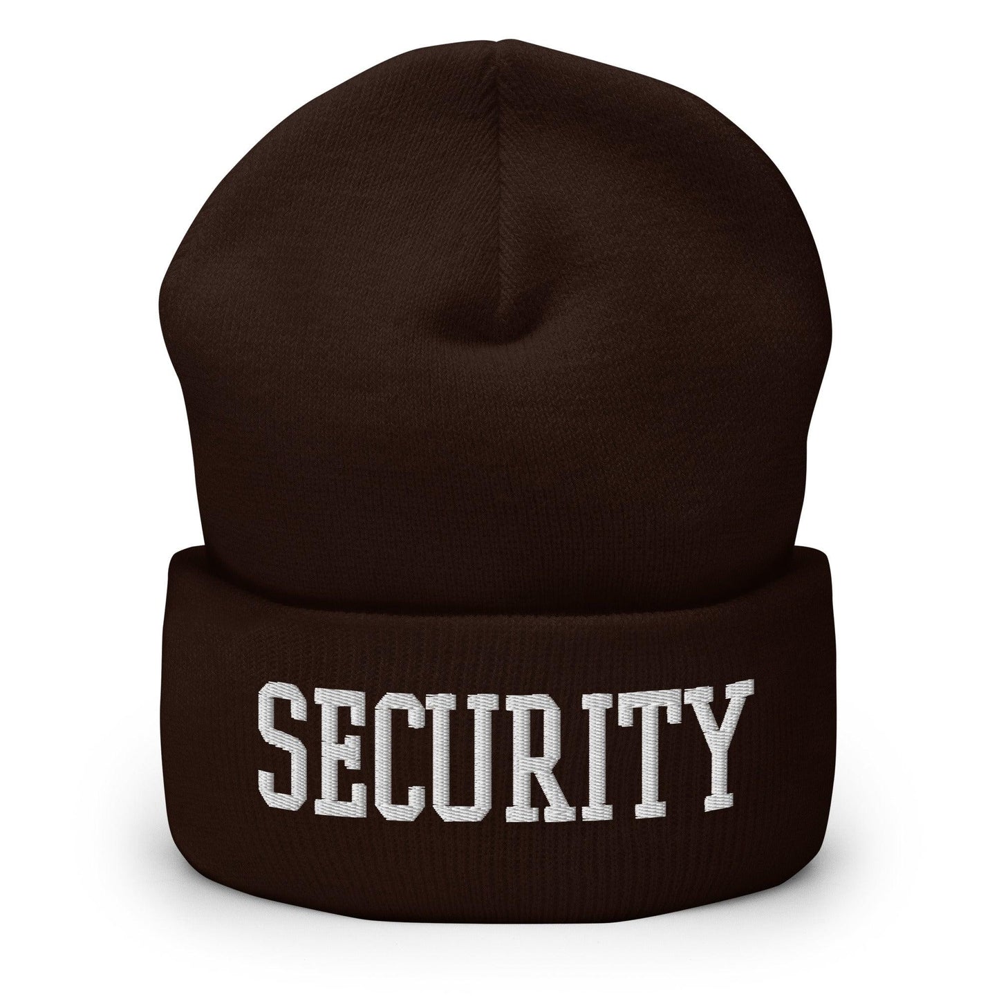 Security Uniform Work Block Embroidered Knit Cuffed Beanie Brown