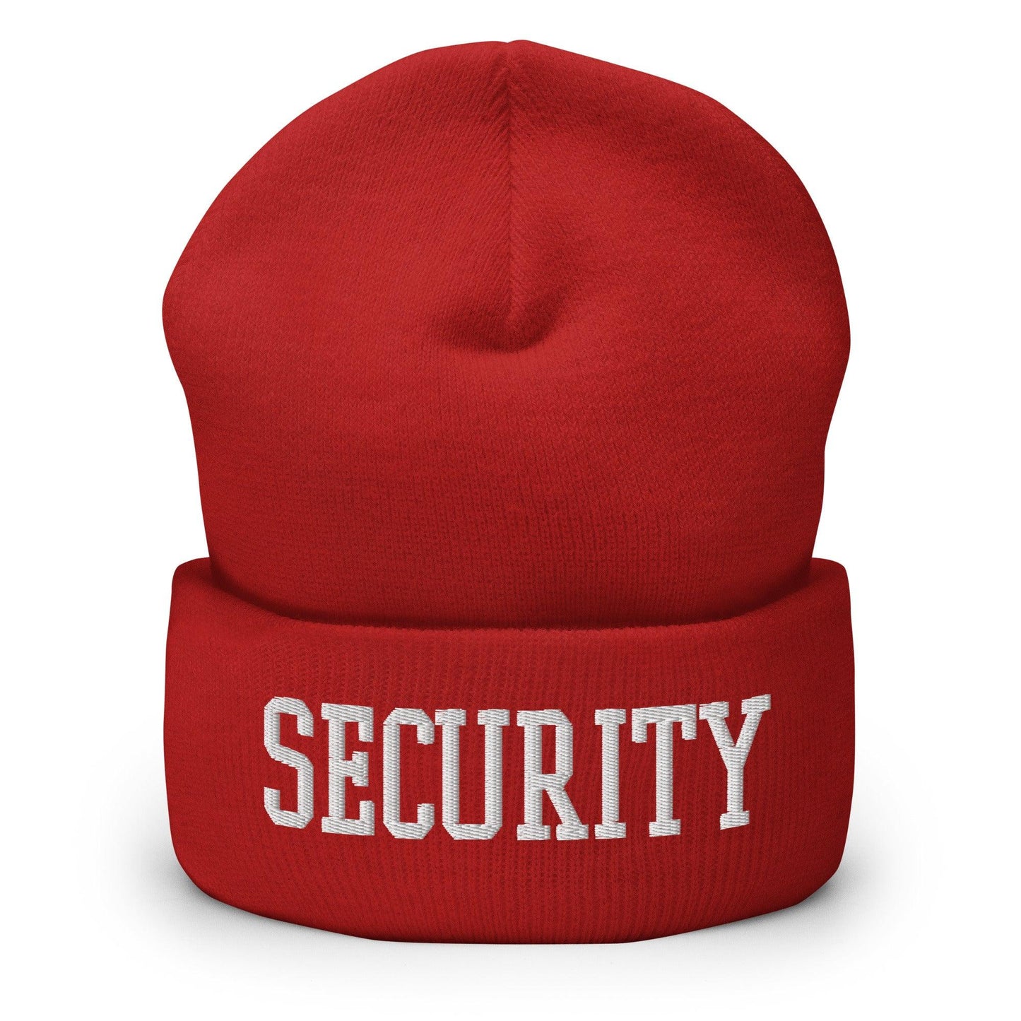 Security Uniform Work Block Embroidered Knit Cuffed Beanie Red