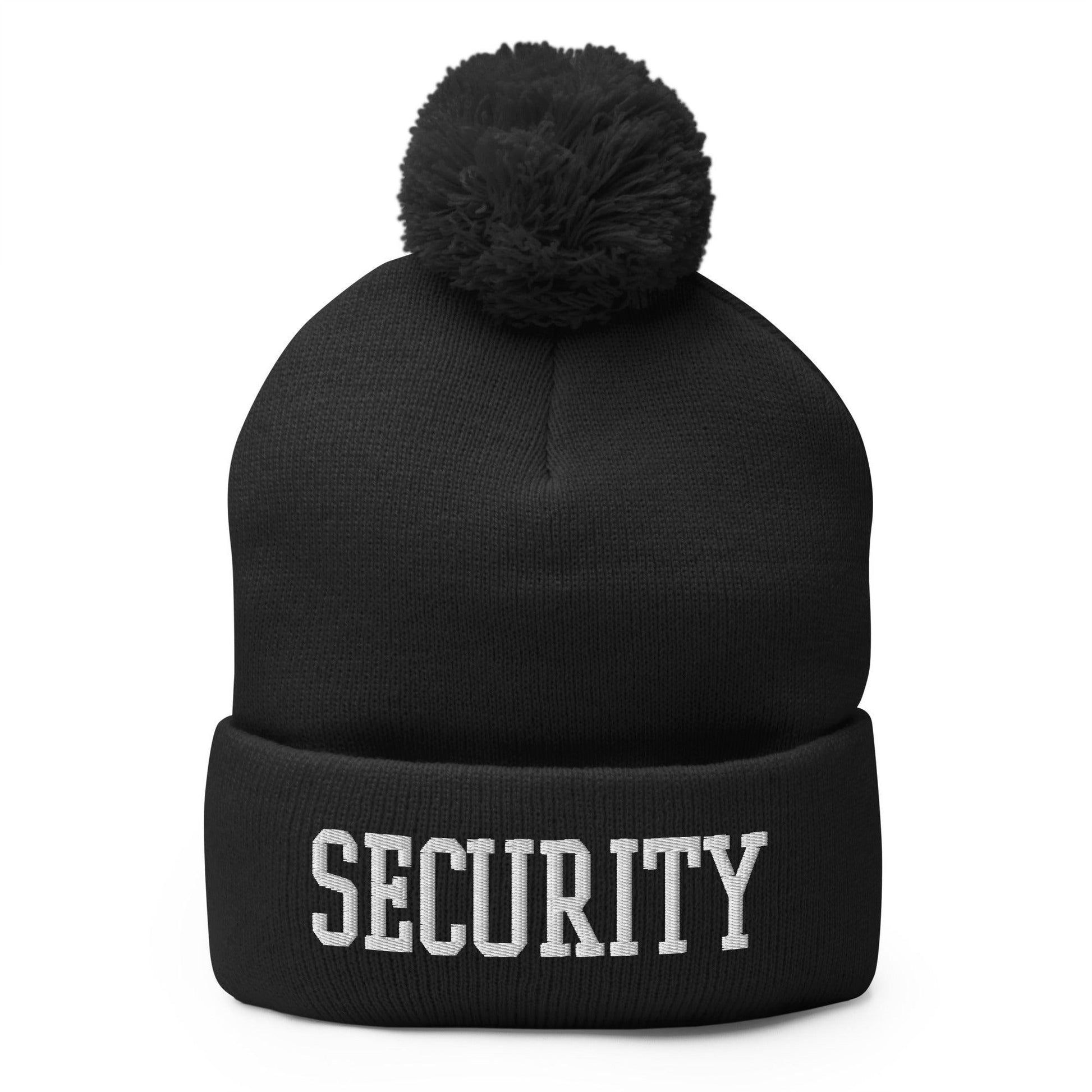 Security Uniform Work Block Embroidered Knit Pom Pom Beanie Black