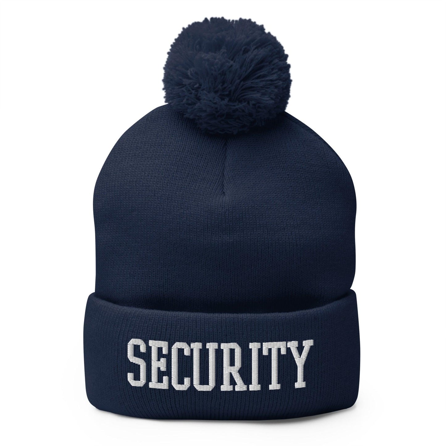 Security Uniform Work Block Embroidered Knit Pom Pom Beanie Navy