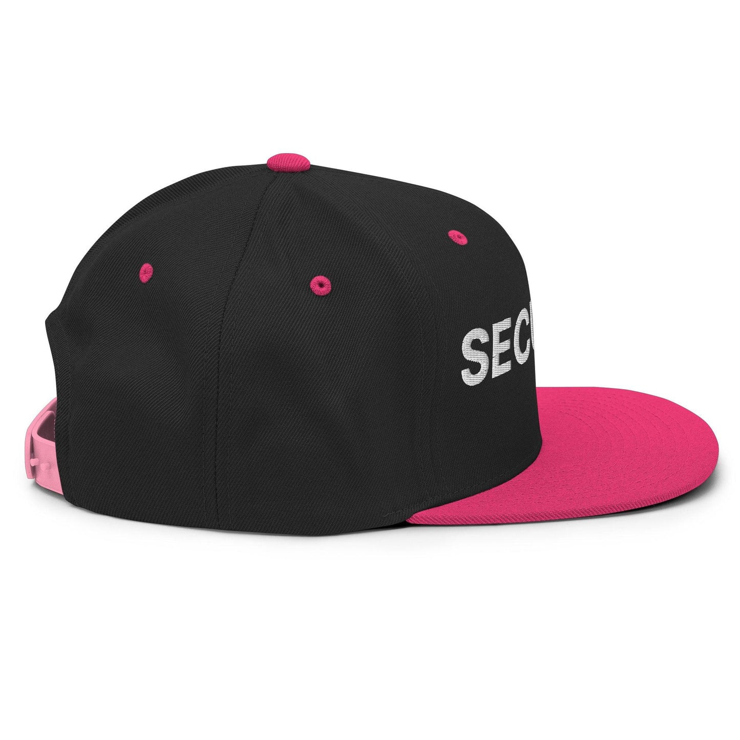 Security Uniform Work Embroidered Flat Bill Brim Snapback Hat Black Neon Pink