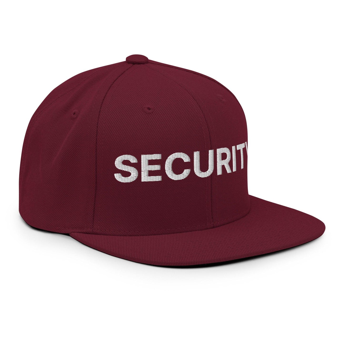 Security Uniform Work Embroidered Flat Bill Brim Snapback Hat Maroon