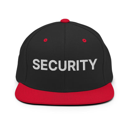 Security Uniform Work Embroidered Flat Bill Brim Snapback Hat Black Red