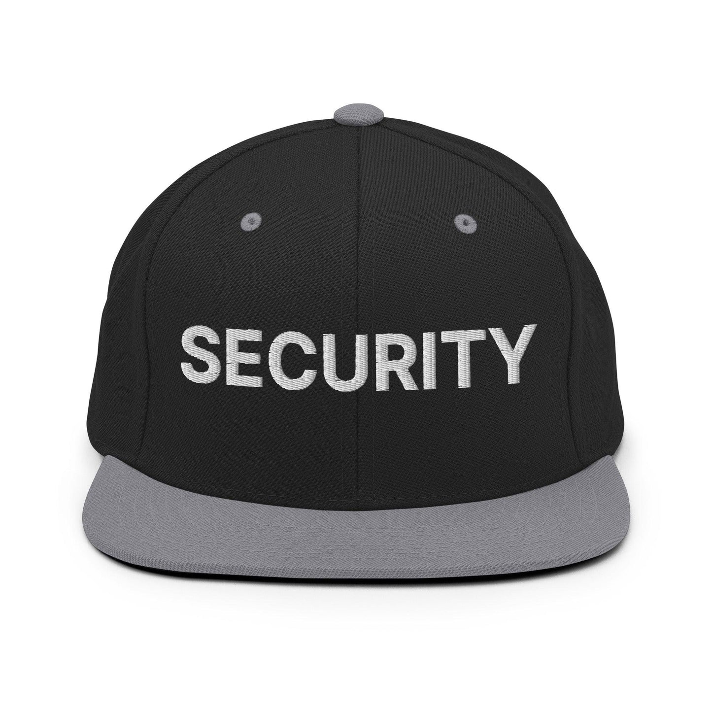 Security Uniform Work Embroidered Flat Bill Brim Snapback Hat Black Silver