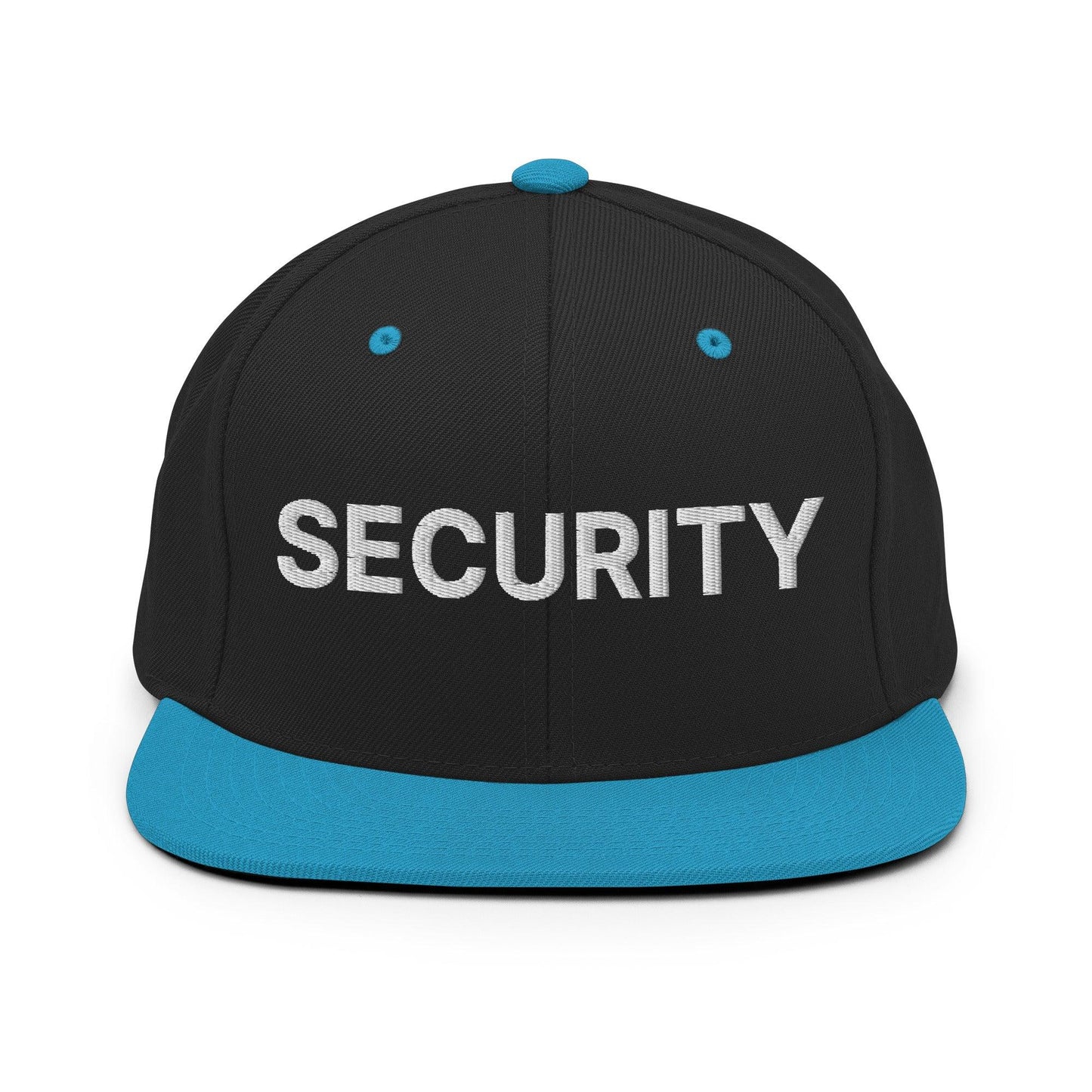 Security Uniform Work Embroidered Flat Bill Brim Snapback Hat Black Teal