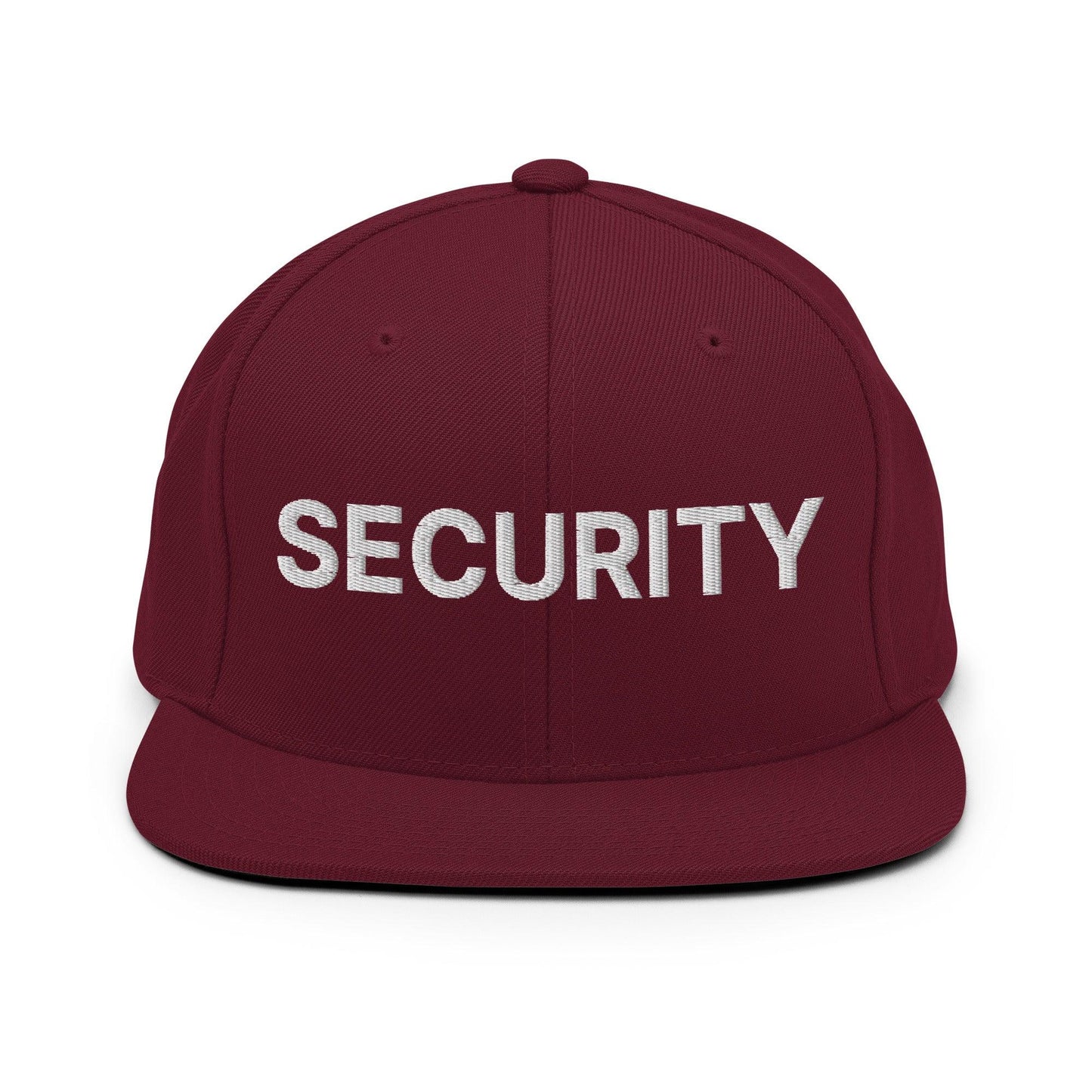 Security Uniform Work Embroidered Flat Bill Brim Snapback Hat Maroon