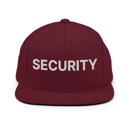 Security Uniform Work Embroidered Flat Bill Brim Snapback Hat Maroon