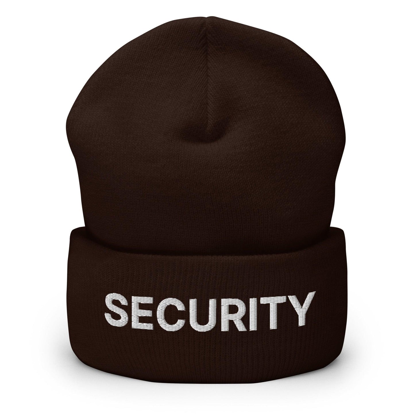 Security Uniform Work Embroidered Knit Cuffed Beanie Brown