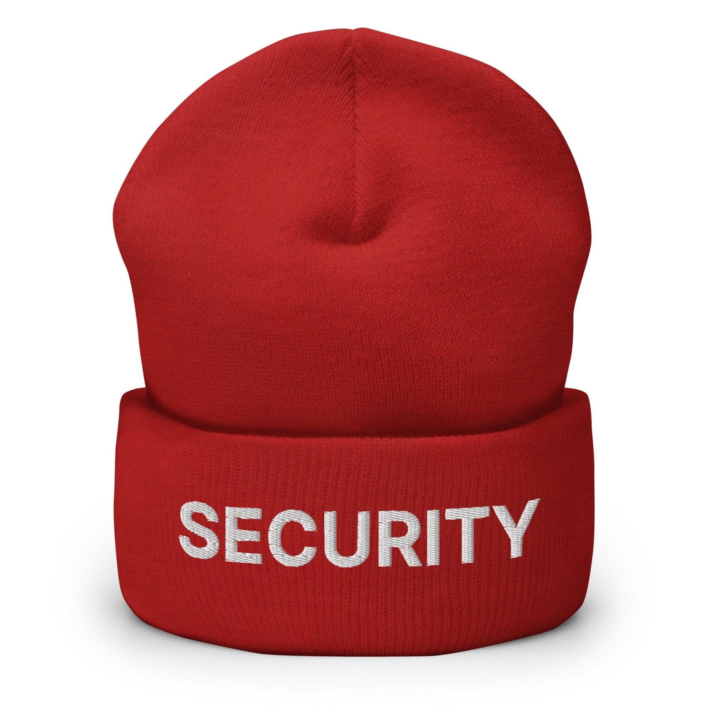 Security Uniform Work Embroidered Knit Cuffed Beanie Red