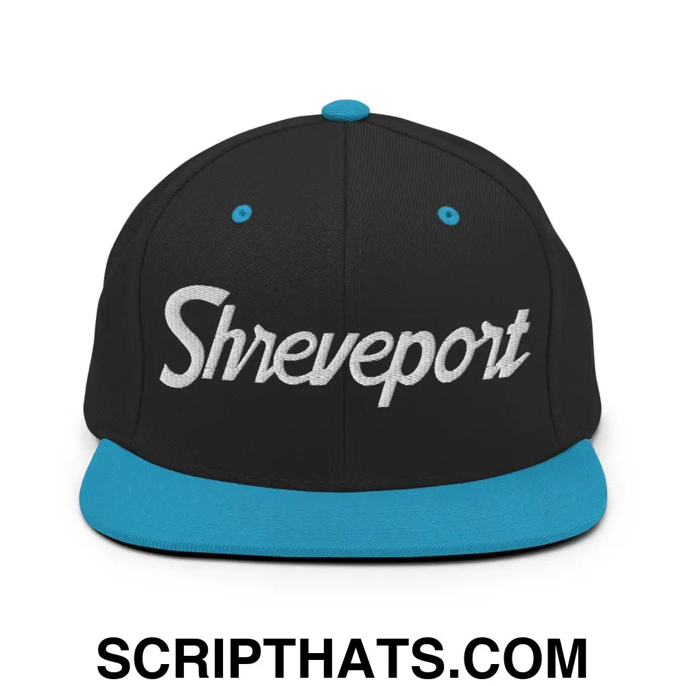 Shreveport Script Snapback Hat Black Teal