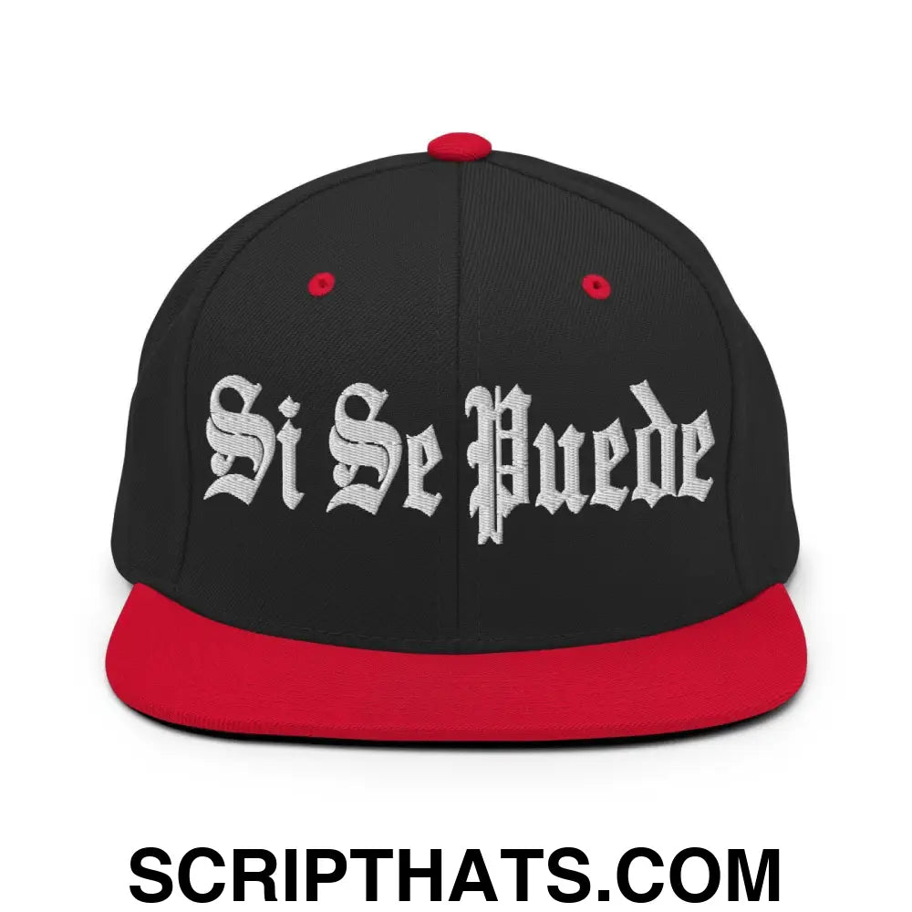 Si Se Puede Old English Snapback Hat Black Red