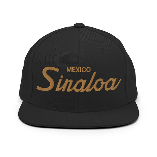 Sinaloa Mexico Gold Vintage Sports Script Snapback Hat Black