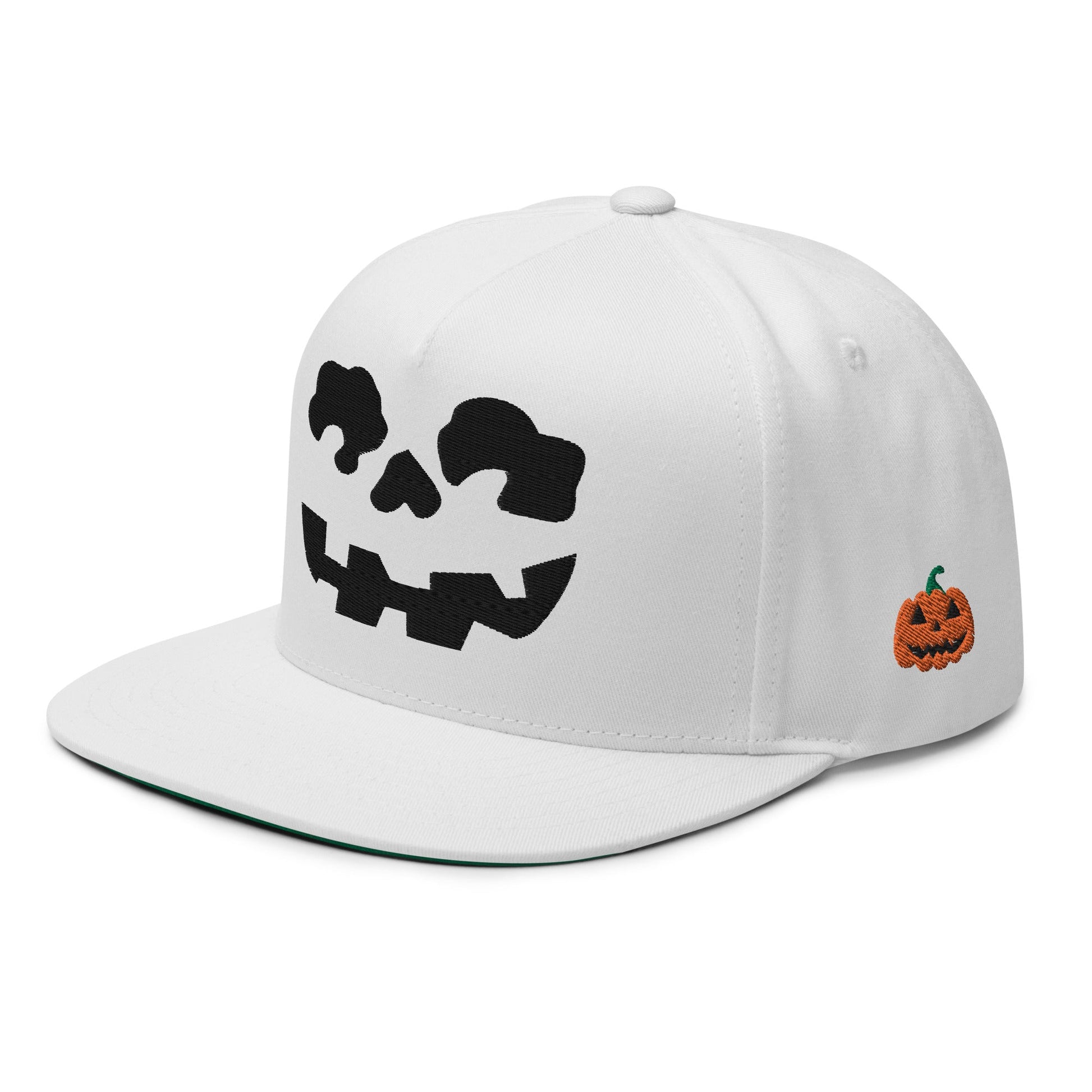 Skeleton Skull Halloween Embroidered Flat Bill Brim 5 Panel Snapback Hat Default Title