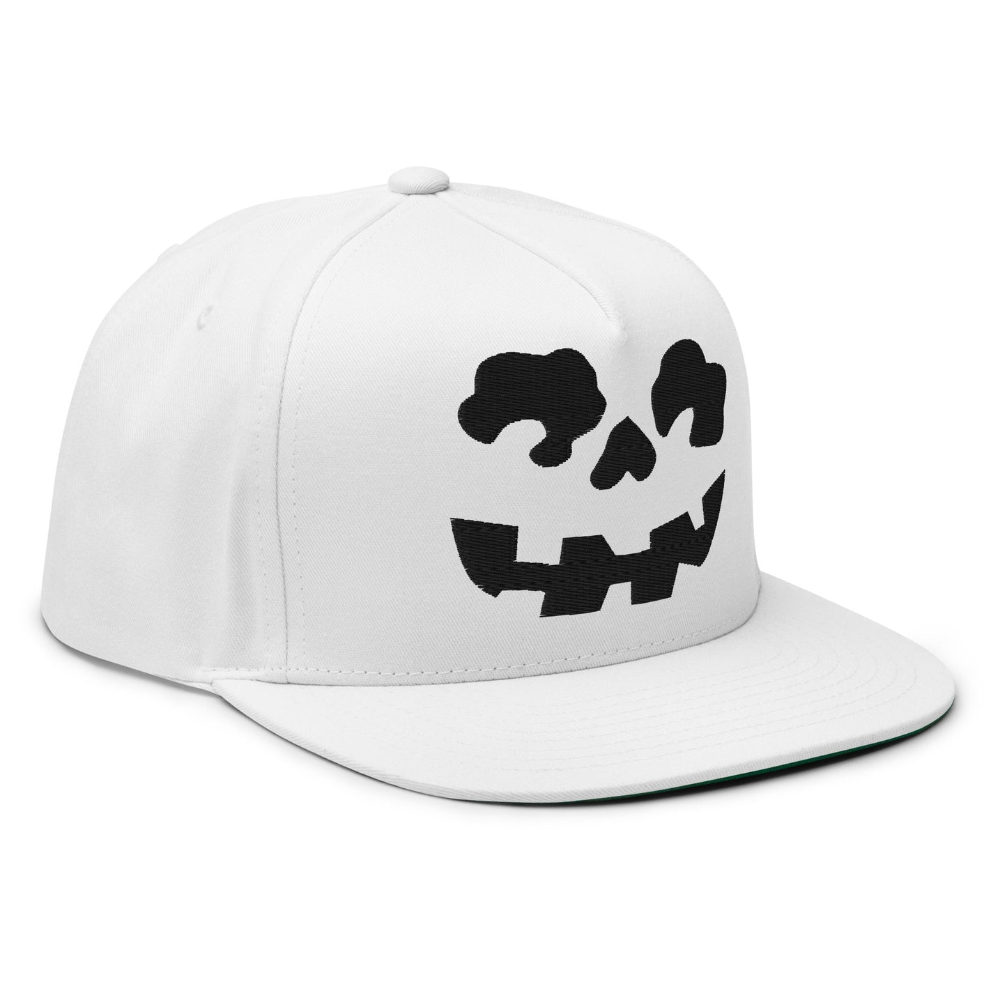 Skeleton Skull Halloween Embroidered Flat Bill Brim 5 Panel Snapback Hat Default Title