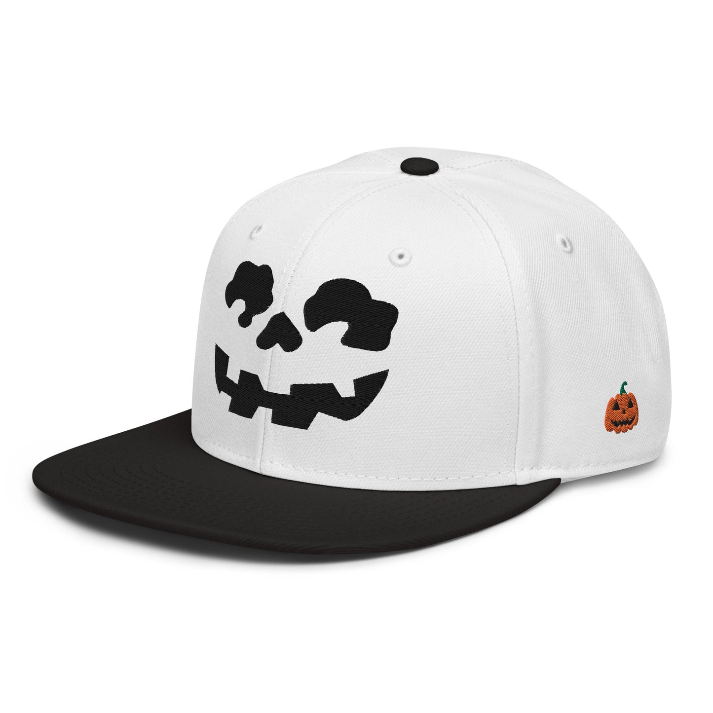 Skeleton Skull Halloween Embroidered Flat Bill Brim High Crown Snapback Hat Black White White