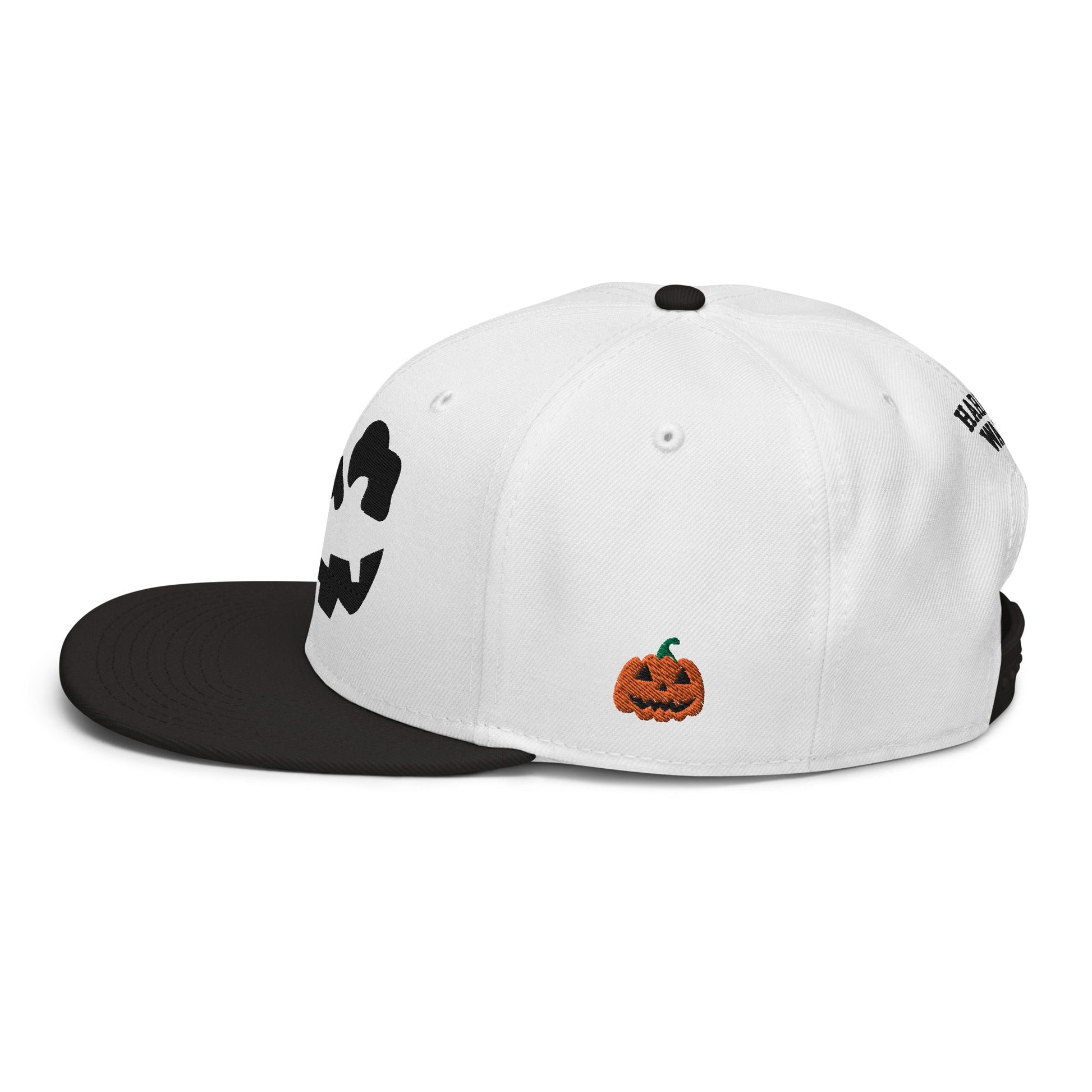 Skeleton Skull Halloween Embroidered Flat Bill Brim High Crown Snapback Hat Black White White