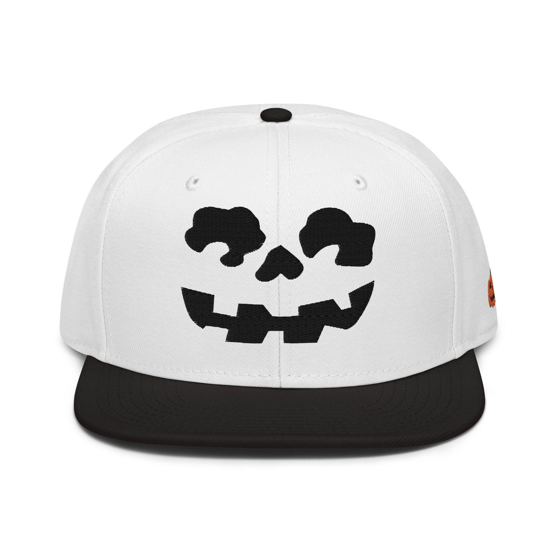 Skeleton Skull Halloween Embroidered Flat Bill Brim High Crown Snapback Hat Black White White