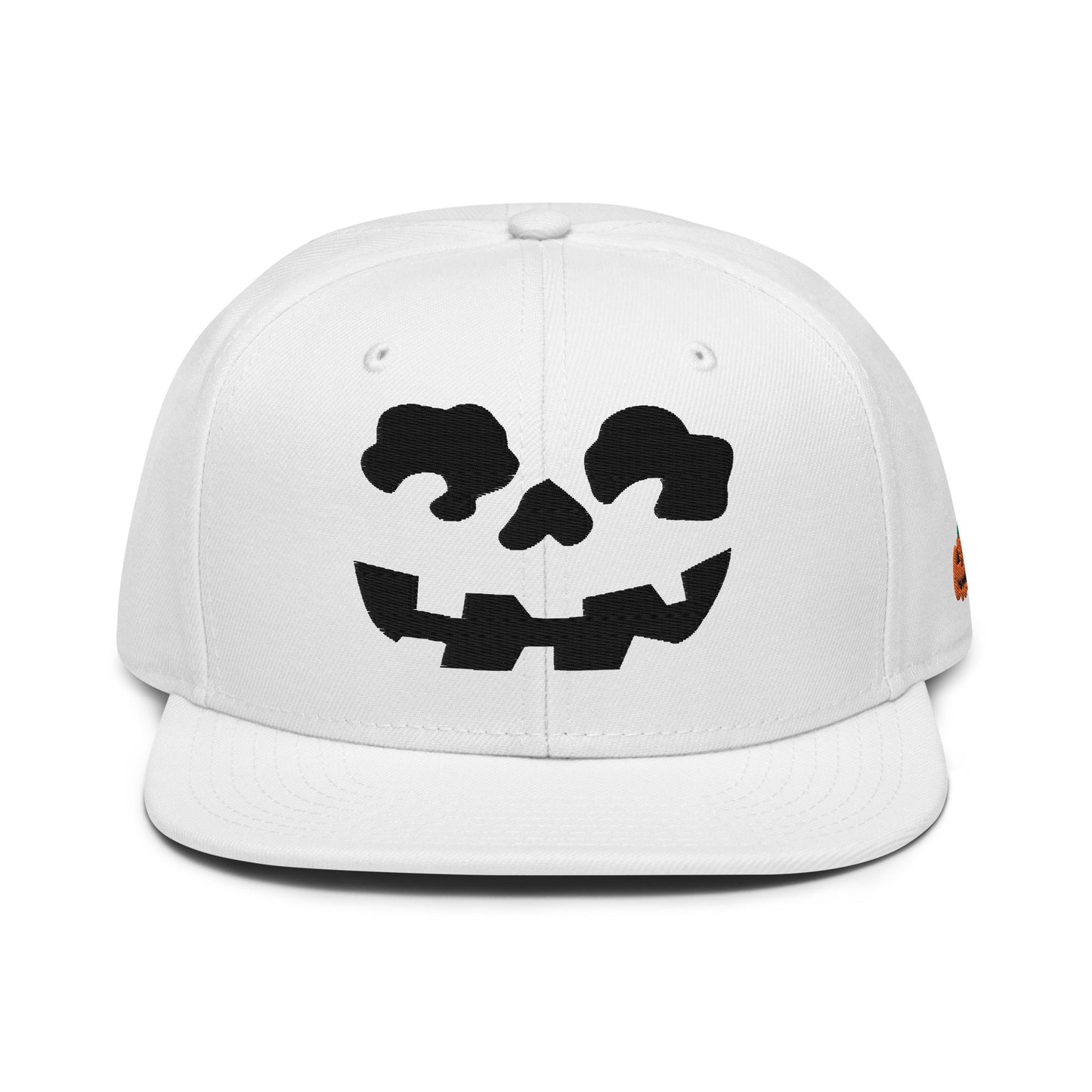 Skeleton Skull Halloween Embroidered Flat Bill Brim High Crown Snapback Hat White