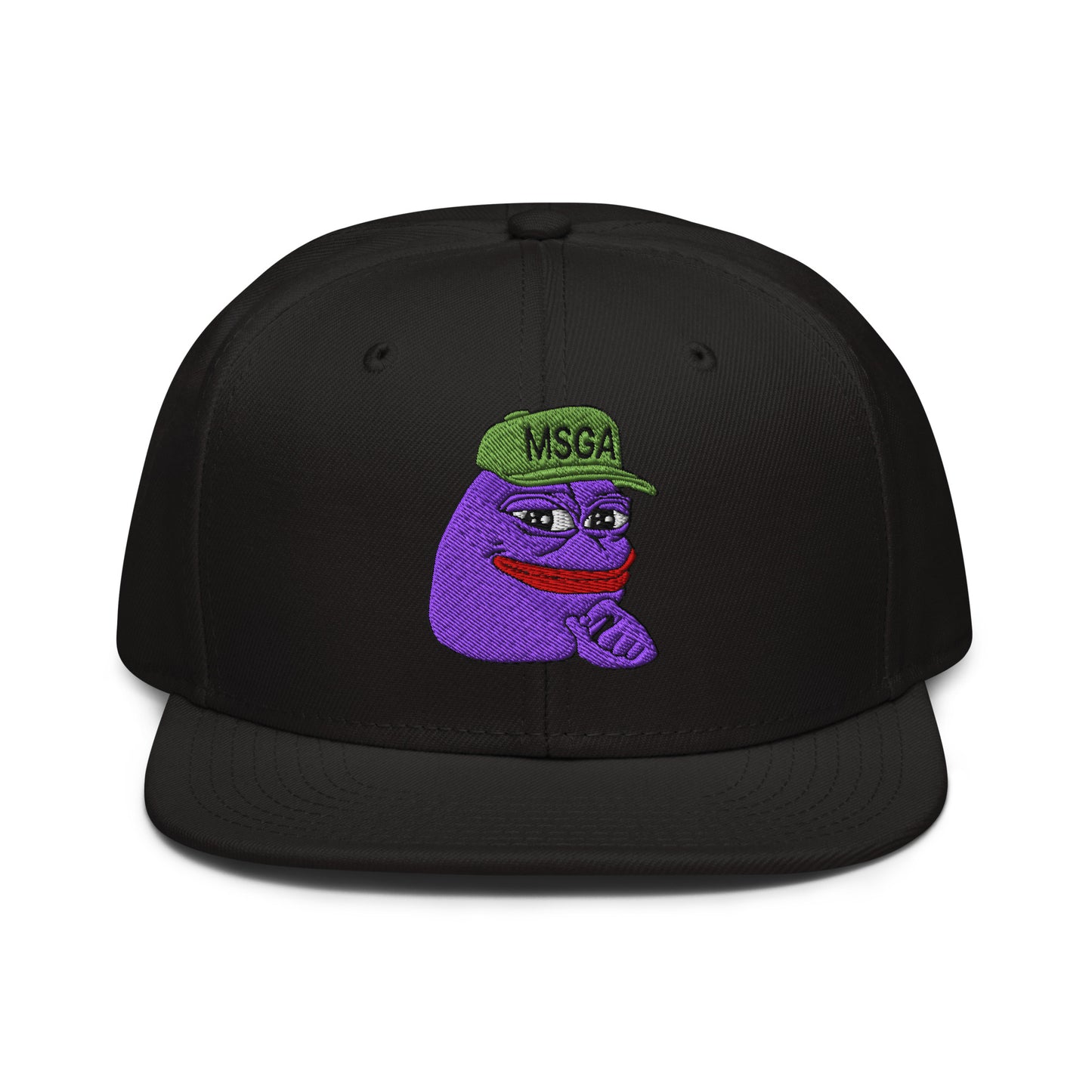 $PURPE Purple Pepe Embroidered Flat Bill Brim Snapback Hat Black