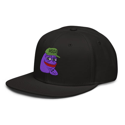 $PURPE Purple Pepe Embroidered Flat Bill Brim Snapback Hat Black