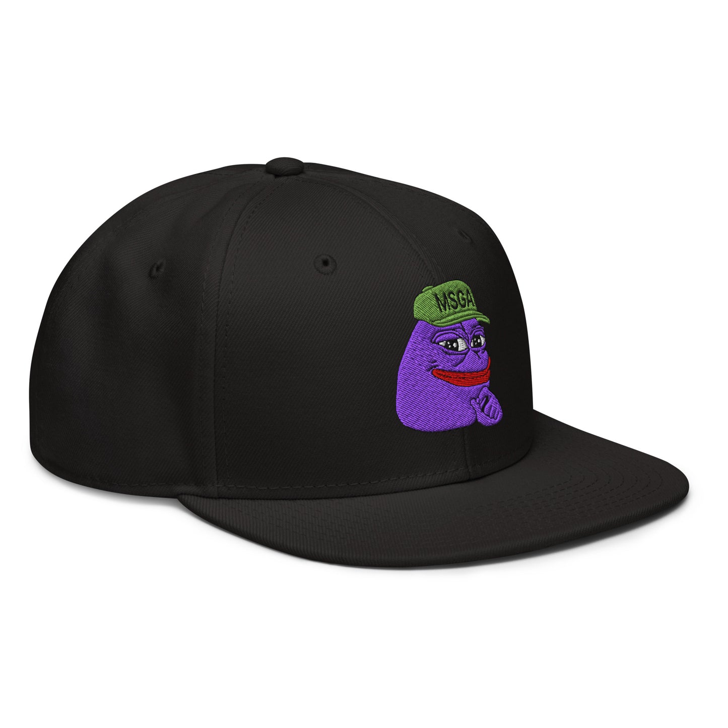 $PURPE Purple Pepe Embroidered Flat Bill Brim Snapback Hat Black