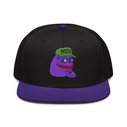 $PURPE Purple Pepe Embroidered Flat Bill Brim Snapback Hat Purple Black Black