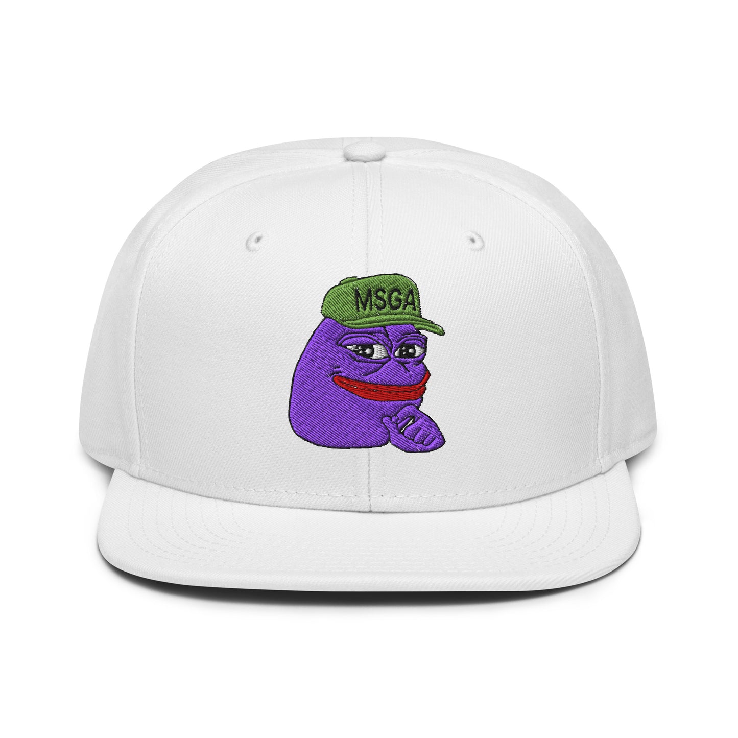 $PURPE Purple Pepe Embroidered Flat Bill Brim Snapback Hat White