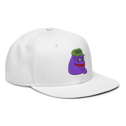 $PURPE Purple Pepe Embroidered Flat Bill Brim Snapback Hat White