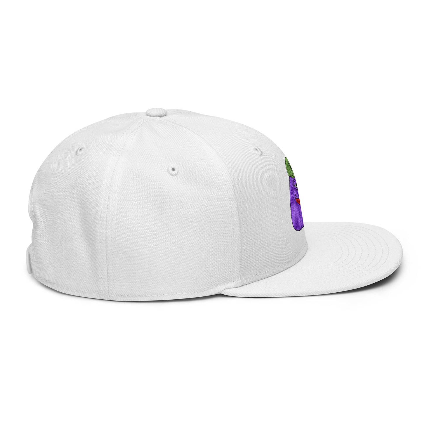 $PURPE Purple Pepe Embroidered Flat Bill Brim Snapback Hat White