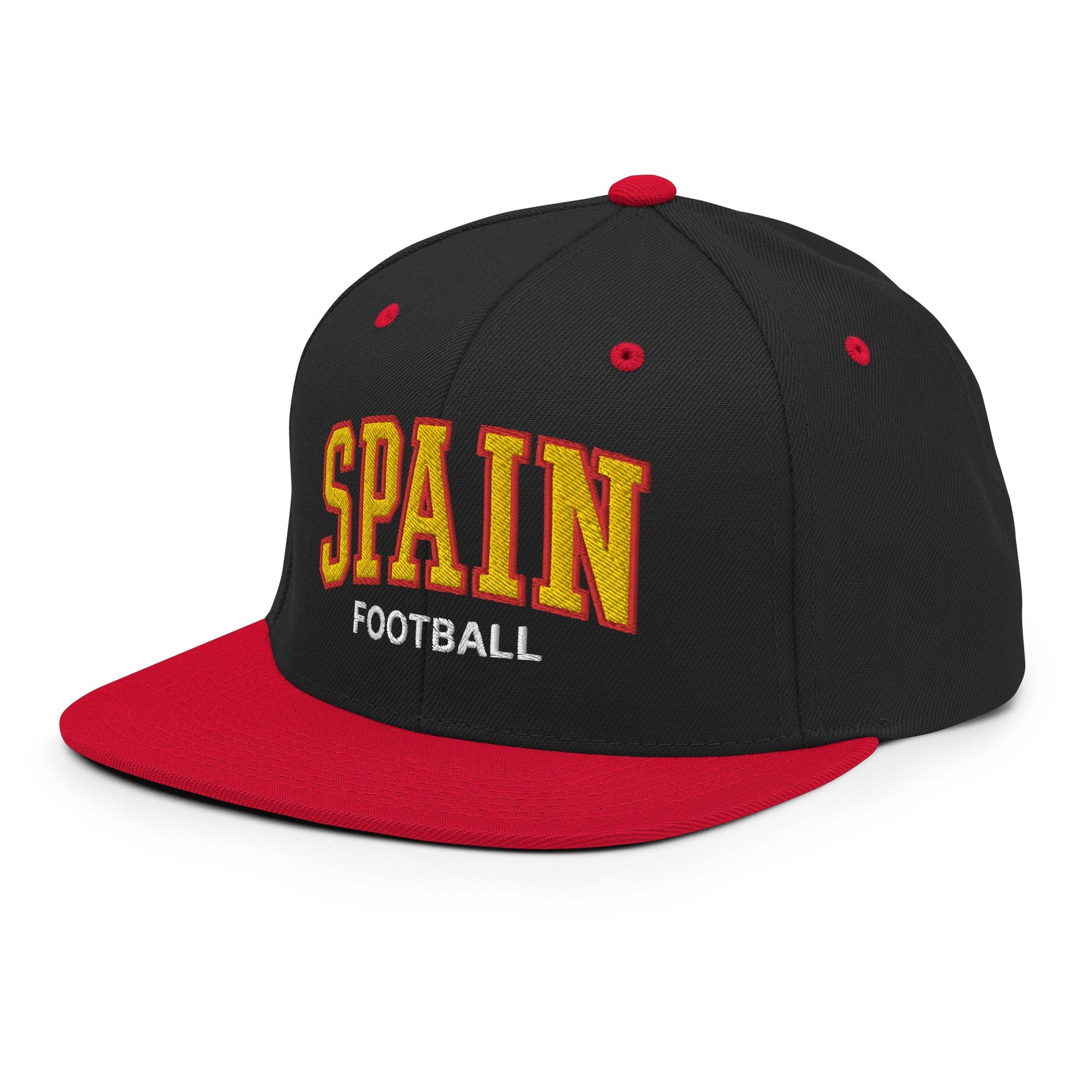 Spain Football Soccer Letterman Varsity Block Snapback Hat Black Red