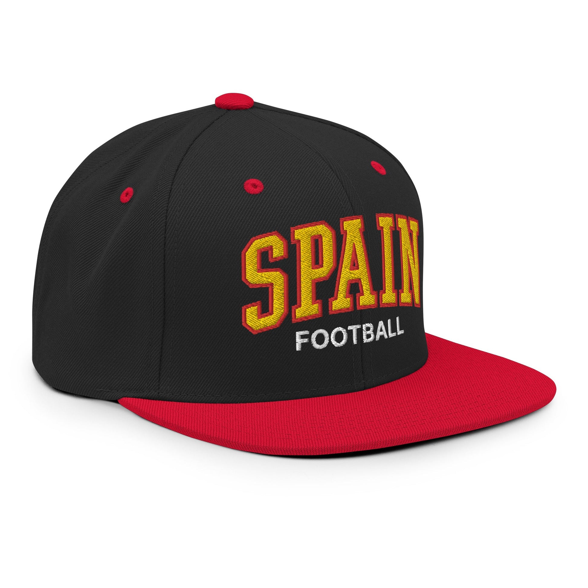 Spain Football Soccer Letterman Varsity Block Snapback Hat Black Red