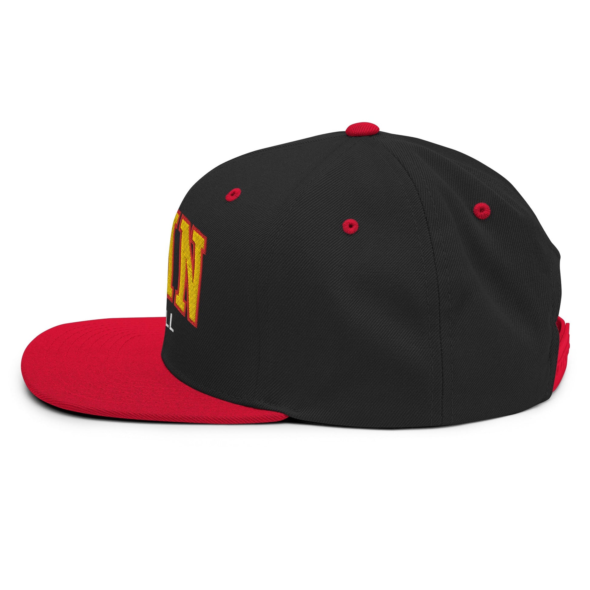 Spain Football Soccer Letterman Varsity Block Snapback Hat Black Red