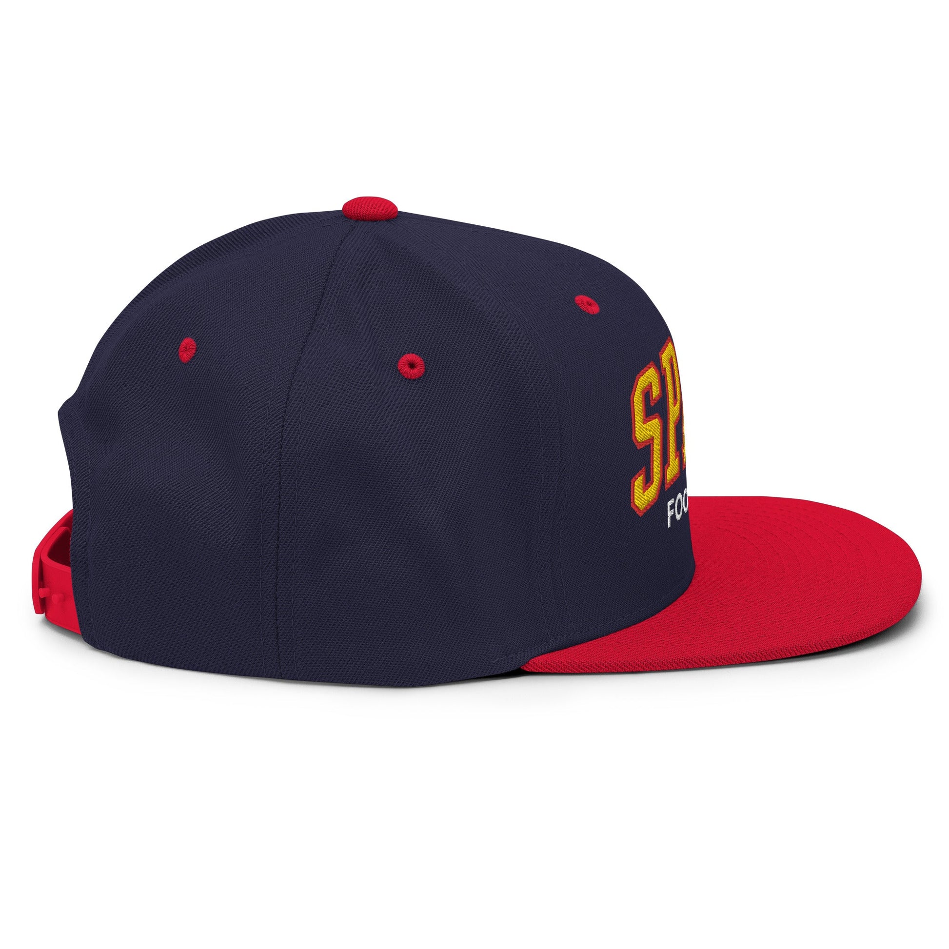 Spain Football Soccer Letterman Varsity Block Snapback Hat Navy Red