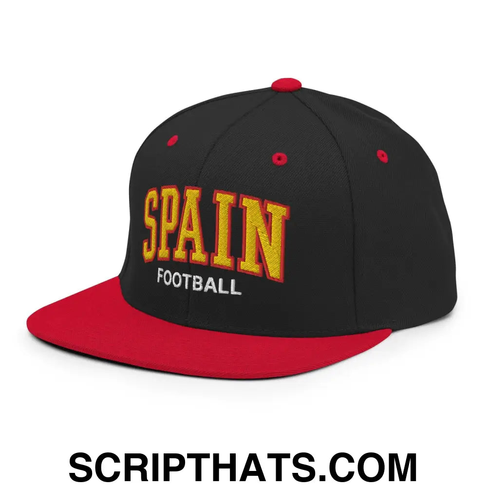 Spain Football Soccer Letterman Varsity Block Snapback Hat Black Red