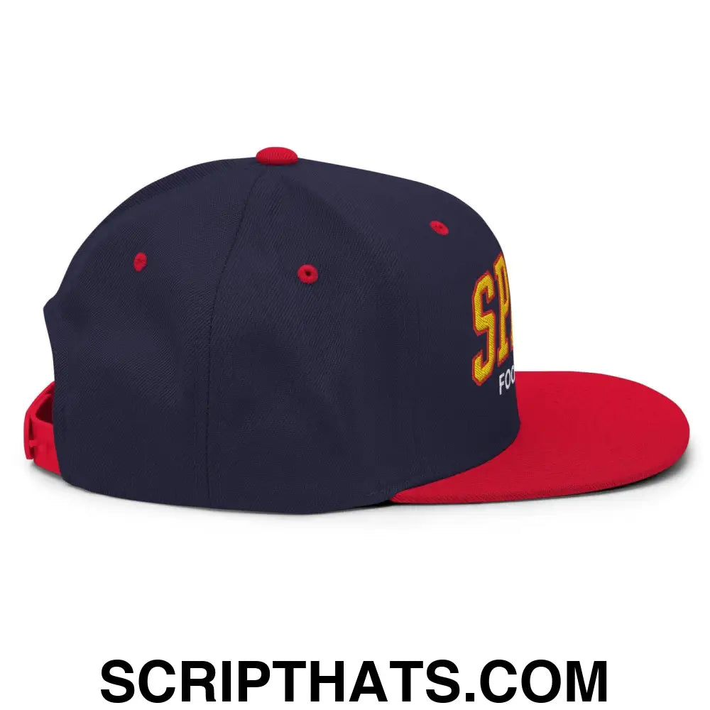 Spain Football Soccer Letterman Varsity Block Snapback Hat Navy Red