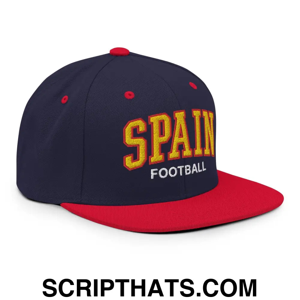 Spain Football Soccer Letterman Varsity Block Snapback Hat Navy Red