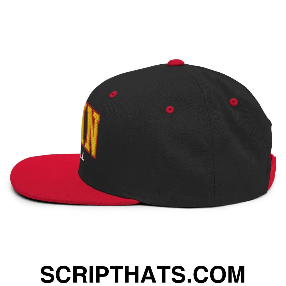 Spain Football Soccer Letterman Varsity Block Snapback Hat Black Red