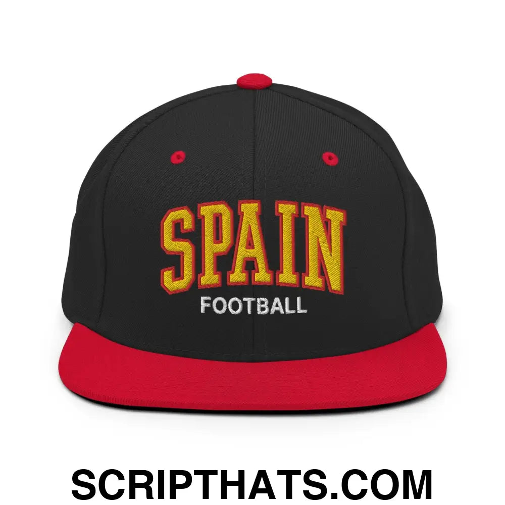 Spain Football Soccer Letterman Varsity Block Snapback Hat Black Red