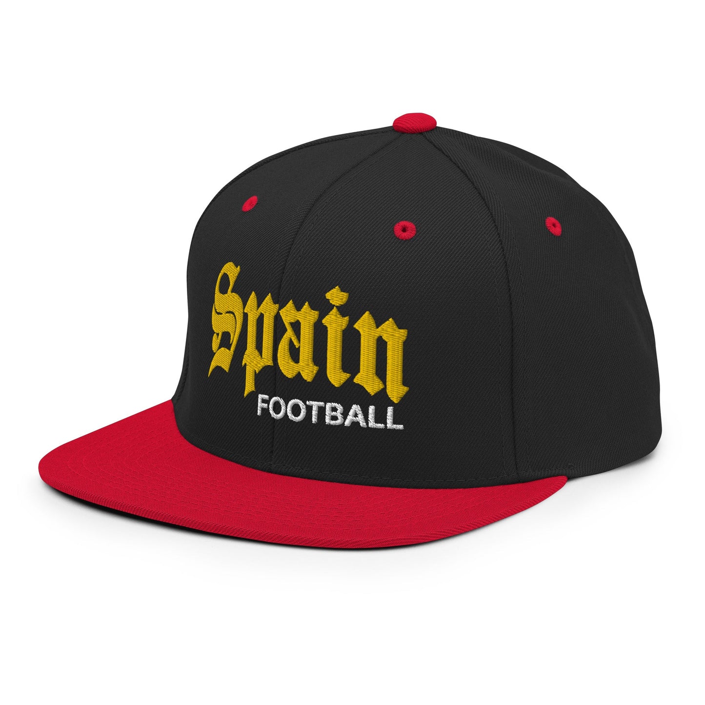 Spain Football Soccer Old English OG Snapback Hat Black Red