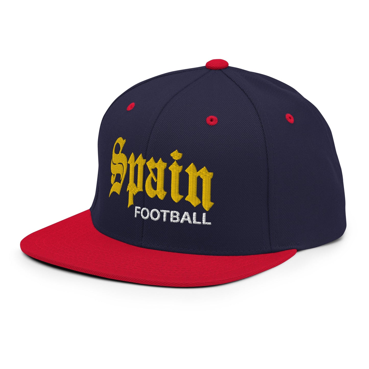 Spain Football Soccer Old English OG Snapback Hat Navy Red