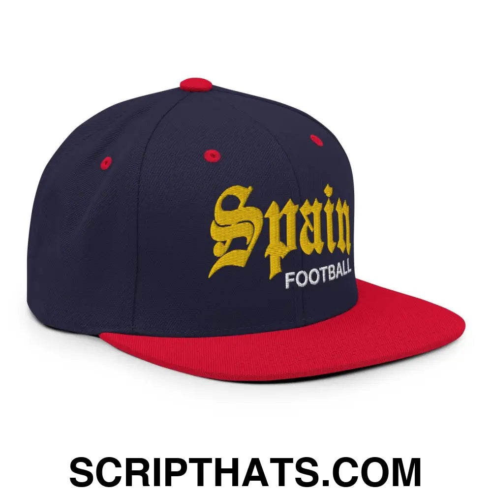 Spain Football Soccer Old English OG Snapback Hat Navy Red