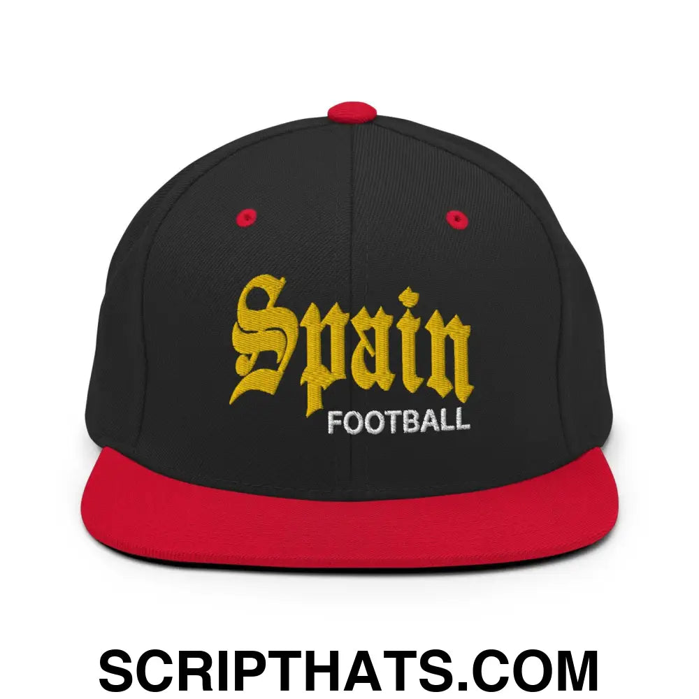 Spain Football Soccer Old English OG Snapback Hat Black Red