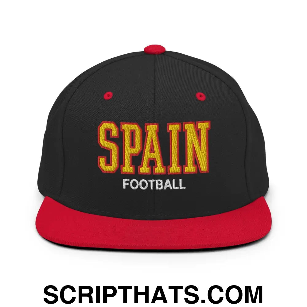 Spain Football Soccer Varsity Letterman Block Snapback Hat Black Red