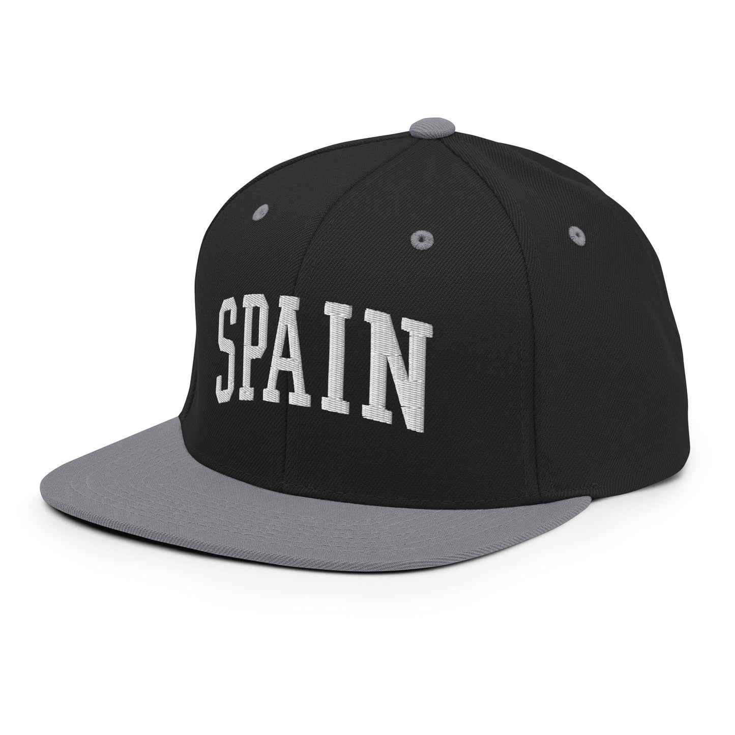 Spain Letterman Varsity Block Snapback Hat Black Silver