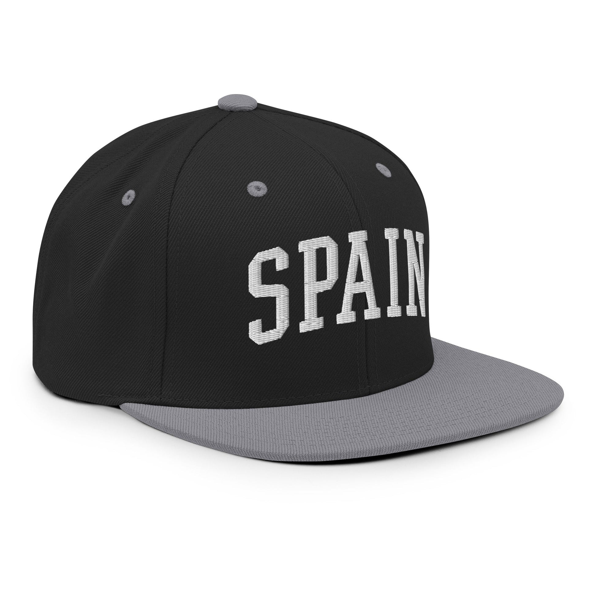 Spain Letterman Varsity Block Snapback Hat Black Silver