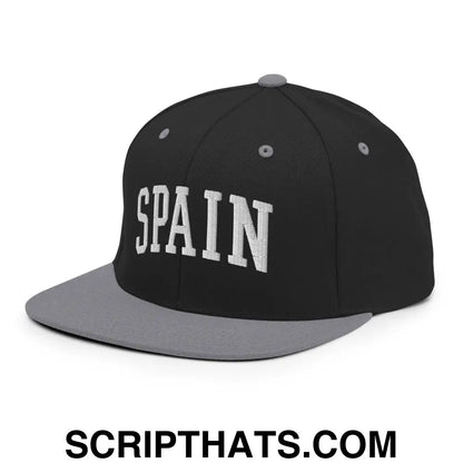 Spain Letterman Varsity Block Snapback Hat Black Silver