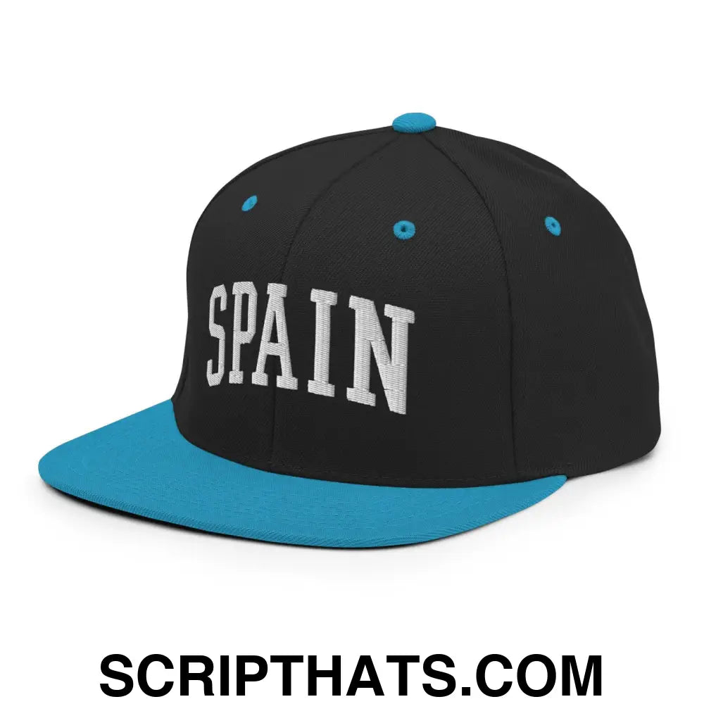 Spain Letterman Varsity Block Snapback Hat Black Teal